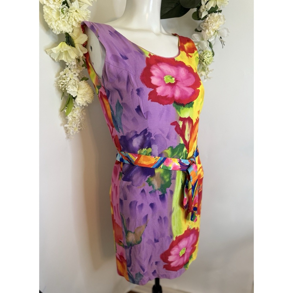 Vintage Jams World Dress Womens Size 3 Sleeveless Poppy Floral Hawaii Dress Belt